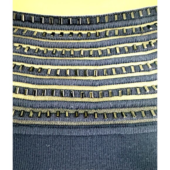 Boston Proper Navy Blue Embellished Illusion Soft Knit Sweater Top Shirt Size XS - Picture 3 of 10